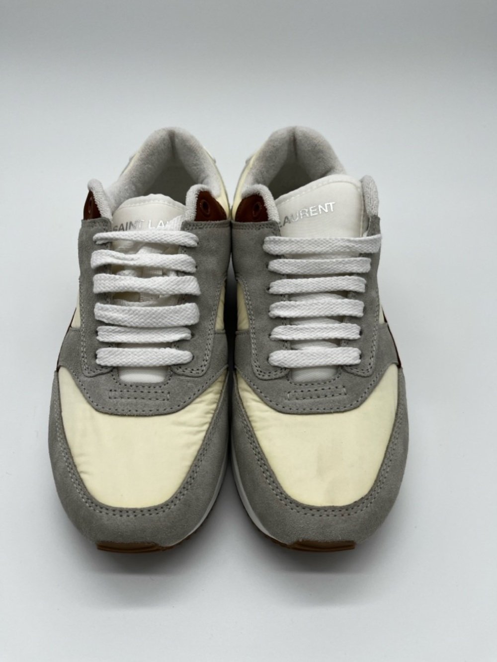 Saint Laurent Low Top Sneakers Grey Cream Panel Lace-Up - 36 (US 6) - Picture 7 of 15